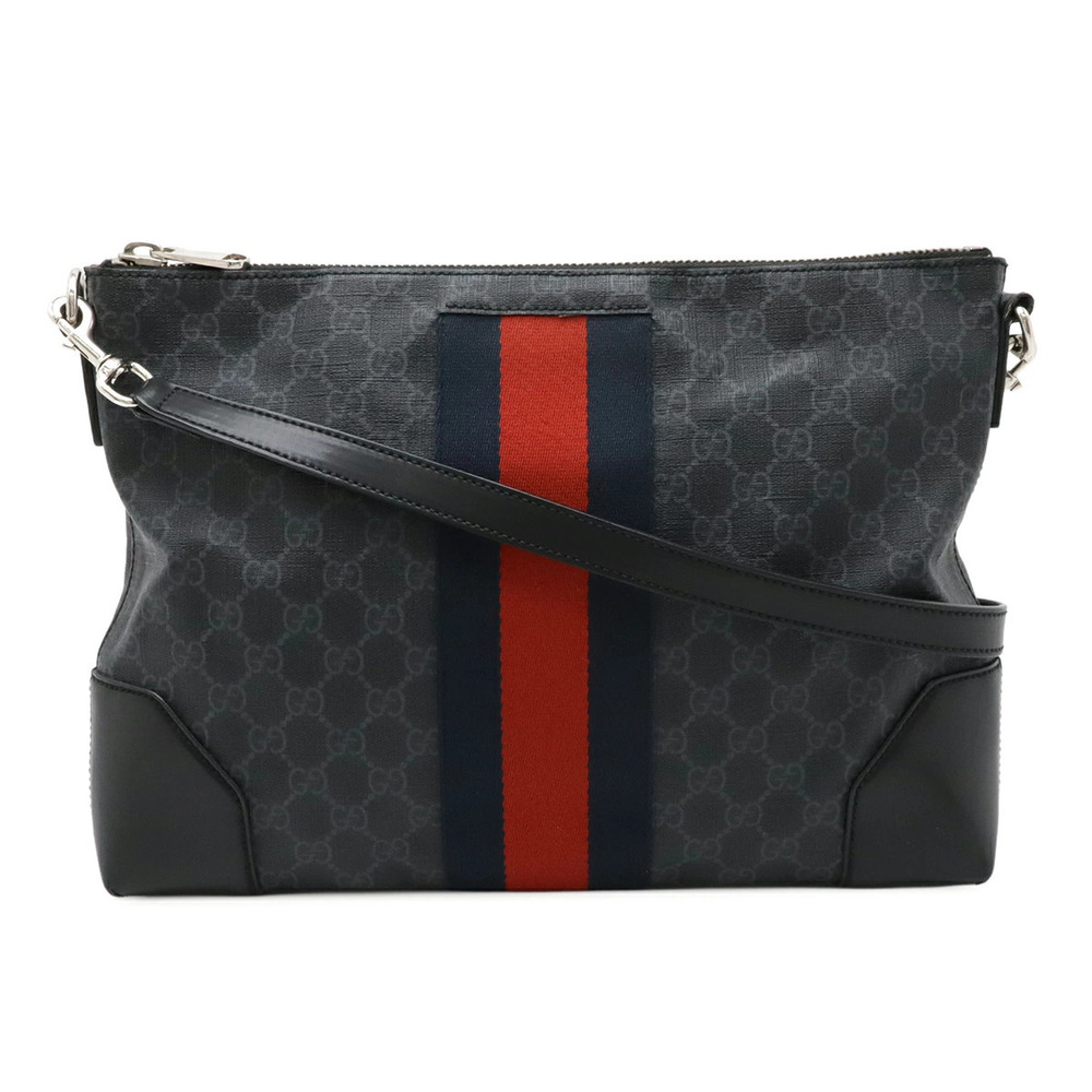 Gucci GG Supreme Web Messenger Bag Shoulder Leather Black Gray